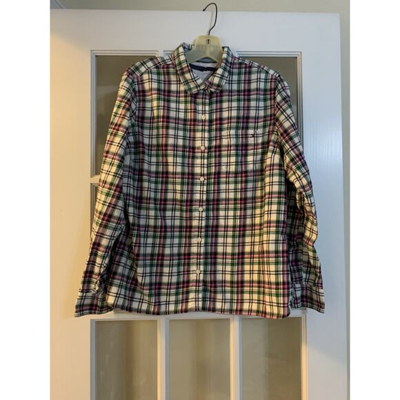 Tommy Hilfiger pink green plaid long sleeve button down collared blouse sz XL - Picture 1 of 6